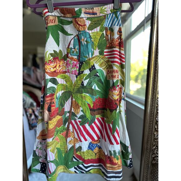 RARE Farm Rio Tropical Market Print Linen Blend Midi Skirt Size XS - Picture 2 of 4